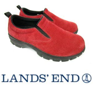Lands End Red Suede All Weather Slip On Shoes Sz 8